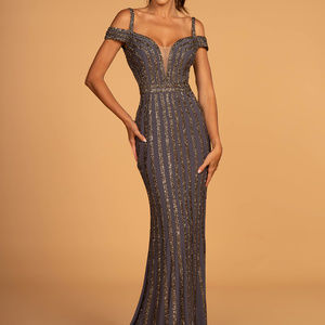 NEW SILVER GRAY CHARCOAL Off Shoulder Sequined Mermaid PROM PARTY DRESS GL2629